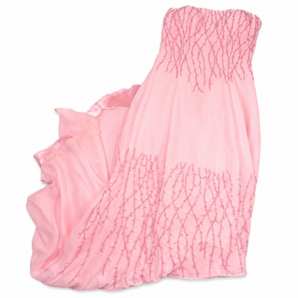 Riva Designs Dress Womens 10 Pink Beaded Strapless Chiffon Mermaid Prom Gown